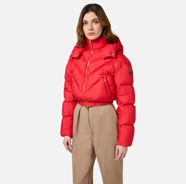 Elisabetta Franchi Capispalla^Piumino cropped in nylon lucido RedPassion