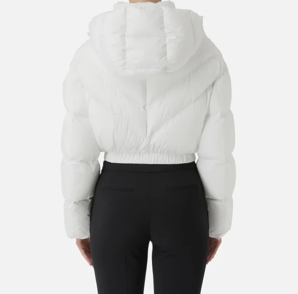 Elisabetta Franchi Capispalla^Piumino cropped in nylon lucido Avorio