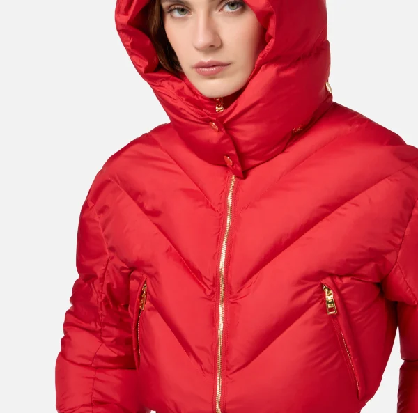 Elisabetta Franchi Capispalla^Piumino cropped in nylon lucido RedPassion