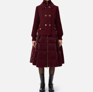 Elisabetta Franchi Capispalla^Piumino in nylon e panno con gonna a ruota RougeNoir