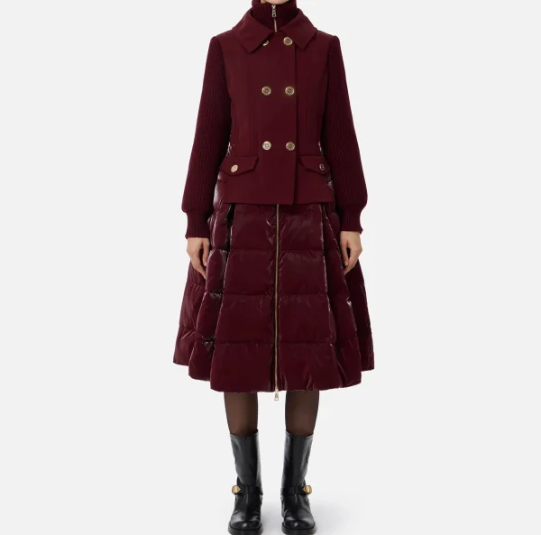 Elisabetta Franchi Capispalla^Piumino in nylon e panno con gonna a ruota RougeNoir