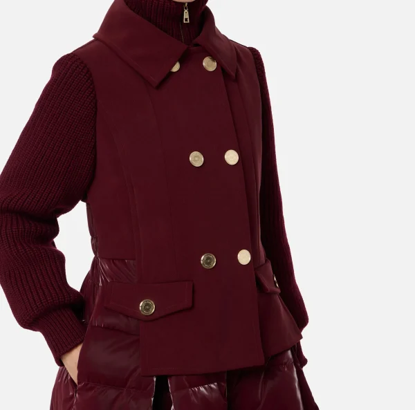 Elisabetta Franchi Capispalla^Piumino in nylon e panno con gonna a ruota RougeNoir