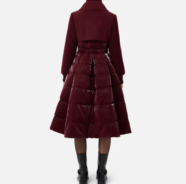 Elisabetta Franchi Capispalla^Piumino in nylon e panno con gonna a ruota RougeNoir