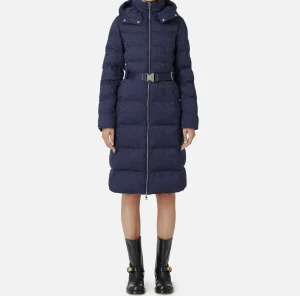 Elisabetta Franchi Capispalla^Piumino lungo in nylon jacquard lettering Navy