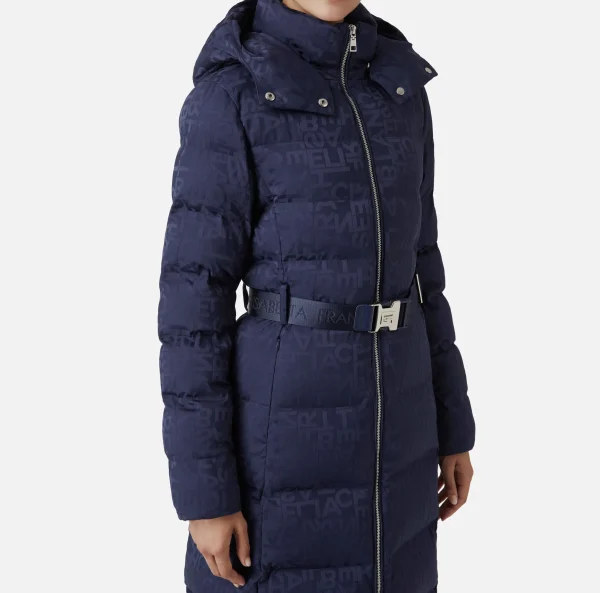 Elisabetta Franchi Capispalla^Piumino lungo in nylon jacquard lettering Navy