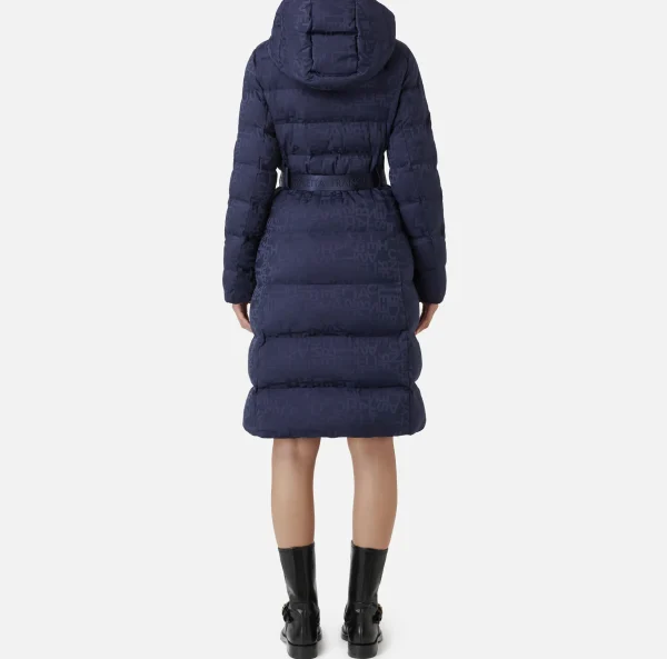 Elisabetta Franchi Capispalla^Piumino lungo in nylon jacquard lettering Navy