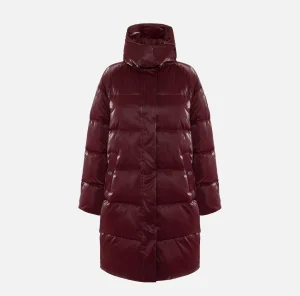 Elisabetta Franchi Capispalla^Piumino lungo in nylon satin con cappuccio RougeNoir