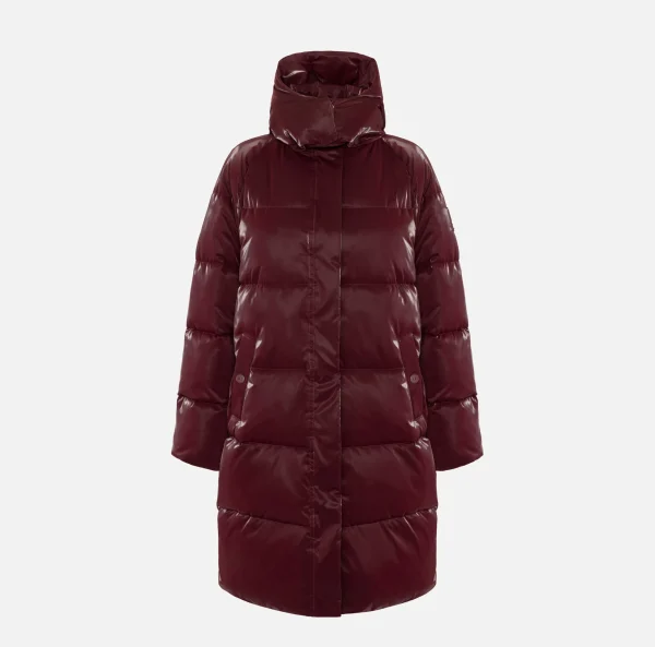 Elisabetta Franchi Capispalla^Piumino lungo in nylon satin con cappuccio RougeNoir