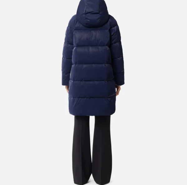 Elisabetta Franchi Capispalla^Piumino lungo in nylon satin con cappuccio Navy