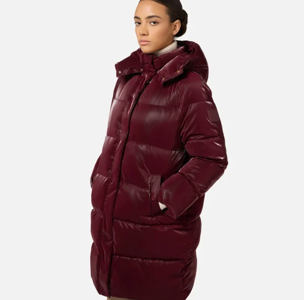 Elisabetta Franchi Capispalla^Piumino lungo in nylon satin con cappuccio RougeNoir