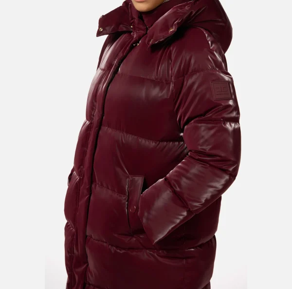 Elisabetta Franchi Capispalla^Piumino lungo in nylon satin con cappuccio RougeNoir