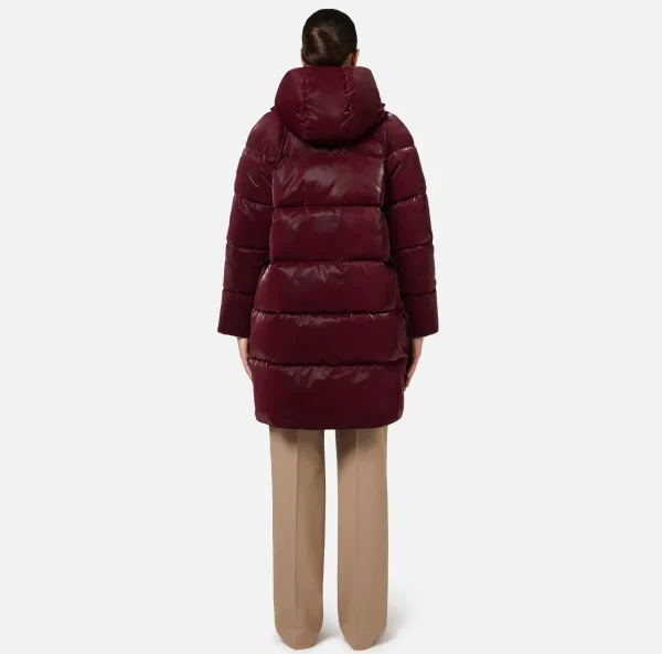 Elisabetta Franchi Capispalla^Piumino lungo in nylon satin con cappuccio RougeNoir