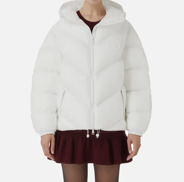 Elisabetta Franchi Capispalla^Piumino over in nylon lucido Avorio