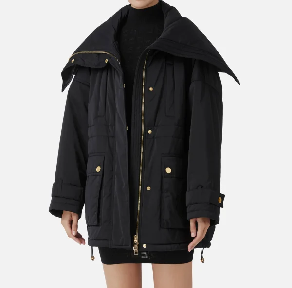 Elisabetta Franchi Capispalla^Piumino over tipo aviator in nylon satin Nero