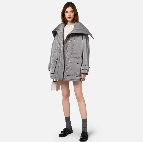 Elisabetta Franchi Capispalla^Piumino over tipo aviator in nylon satin Steel