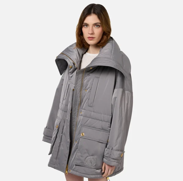 Elisabetta Franchi Capispalla^Piumino over tipo aviator in nylon satin Steel