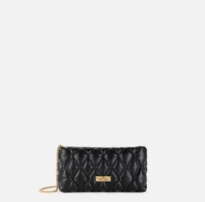 Elisabetta Franchi Clutch^Pochette in tessuto embossed con tracolla in catena Nero