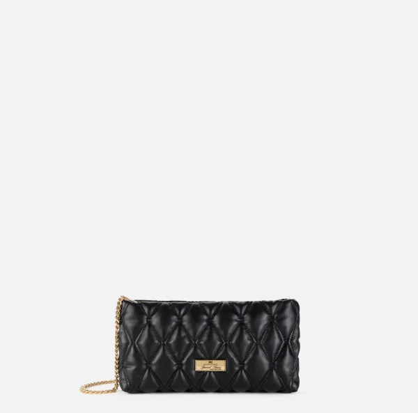 Elisabetta Franchi Clutch^Pochette in tessuto embossed con tracolla in catena Nero