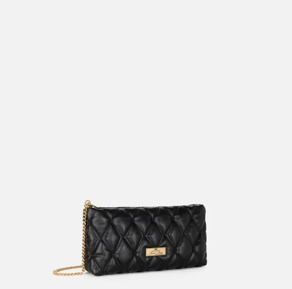 Elisabetta Franchi Clutch^Pochette in tessuto embossed con tracolla in catena Nero