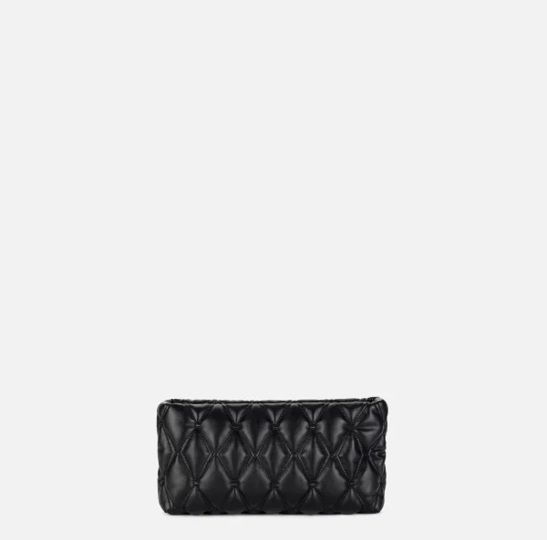Elisabetta Franchi Clutch^Pochette in tessuto embossed con tracolla in catena Nero