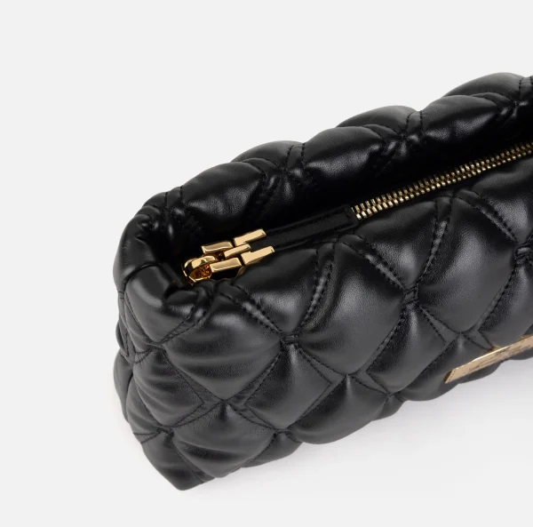 Elisabetta Franchi Clutch^Pochette in tessuto embossed con tracolla in catena Nero