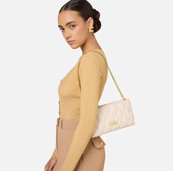 Elisabetta Franchi Clutch^Pochette in tessuto embossed con tracolla in catena Lattice