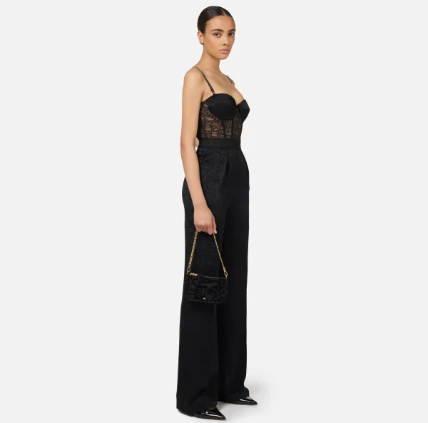 Elisabetta Franchi Clutch^Pochette lettering con tracolla Nero