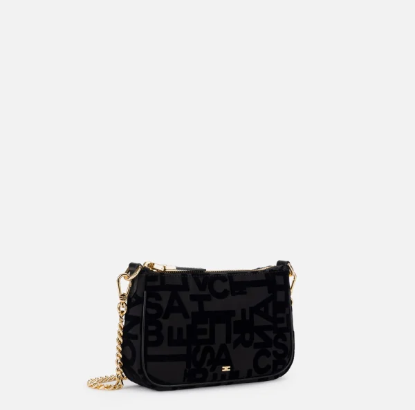 Elisabetta Franchi Clutch^Pochette lettering con tracolla Nero