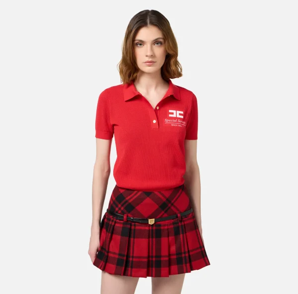 Elisabetta Franchi Maglieria E Felpe^Polo in viscosa punto rete con intarsio RedPassion