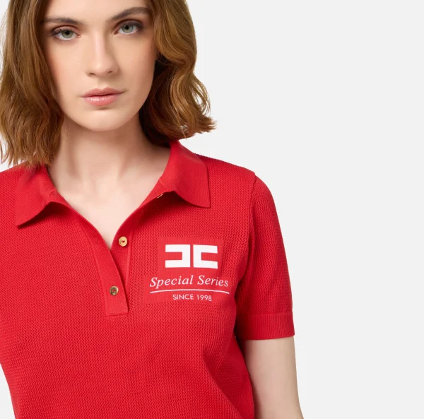 Elisabetta Franchi Maglieria E Felpe^Polo in viscosa punto rete con intarsio RedPassion