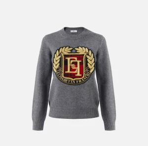 Elisabetta Franchi Maglieria E Felpe^Pullover in lana con maxi patch Grigiomelange