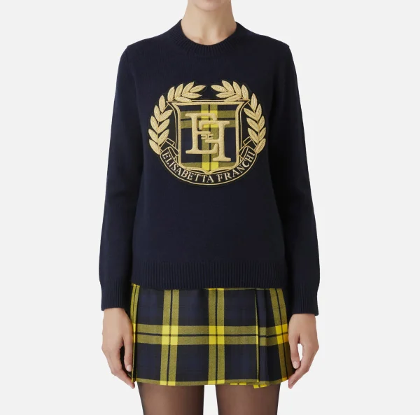 Elisabetta Franchi Maglieria E Felpe^Pullover in lana con maxi patch Navy