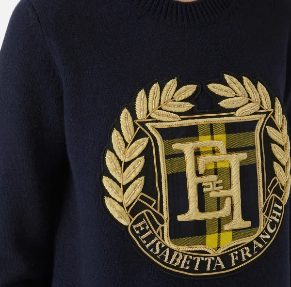 Elisabetta Franchi Maglieria E Felpe^Pullover in lana con maxi patch Navy