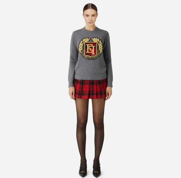 Elisabetta Franchi Maglieria E Felpe^Pullover in lana con maxi patch Grigiomelange