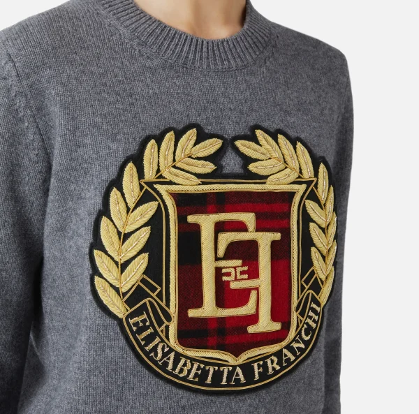 Elisabetta Franchi Maglieria E Felpe^Pullover in lana con maxi patch Grigiomelange