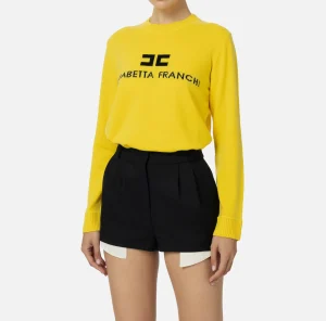 Elisabetta Franchi Maglieria E Felpe^Pullover in misto cashmere con logo Mimosa/Nero