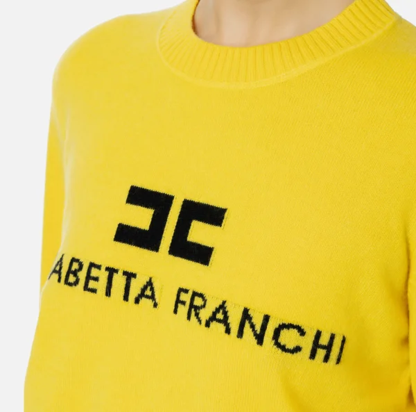 Elisabetta Franchi Maglieria E Felpe^Pullover in misto cashmere con logo Mimosa/Nero