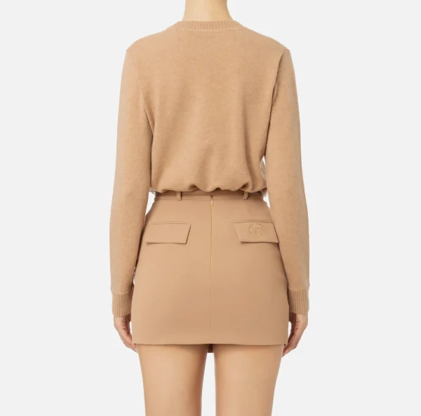 Elisabetta Franchi Maglieria E Felpe^Pullover in misto cashmere con logo CamelMelange/Avorio