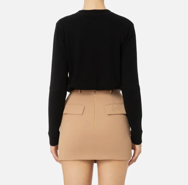 Elisabetta Franchi Maglieria E Felpe^Pullover in misto cashmere con logo Nero/Burro