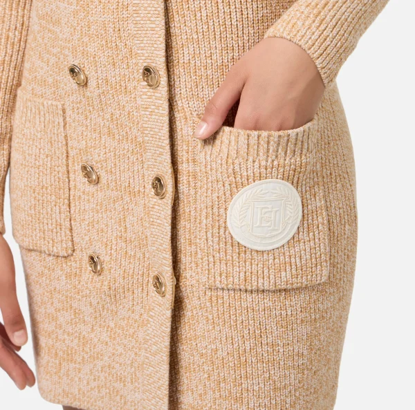 Elisabetta Franchi Mini Abiti | Abiti In Maglia^Robe manteau doppiopetto in lana mouliné con patch logo Cappuccino/Burro