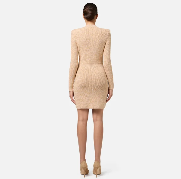 Elisabetta Franchi Mini Abiti | Abiti In Maglia^Robe manteau doppiopetto in lana mouliné con patch logo Cappuccino/Burro