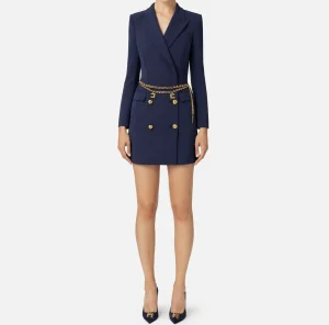 Elisabetta Franchi Robes Manteaux | Mini Abiti^Robe manteau in crêpe stretch con cintura Navy