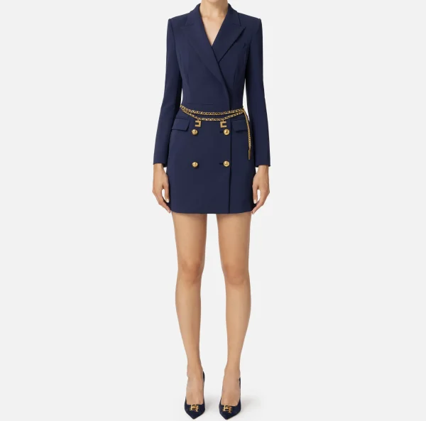 Elisabetta Franchi Robes Manteaux | Mini Abiti^Robe manteau in crêpe stretch con cintura Navy