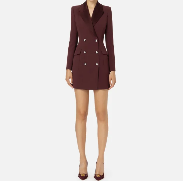 Elisabetta Franchi Mini Abiti | Robes Manteaux^Robe manteau in crêpe stretch con revers in raso RougeNoir