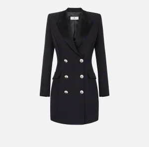 Elisabetta Franchi Mini Abiti | Robes Manteaux^Robe manteau in crêpe stretch con revers in raso Nero