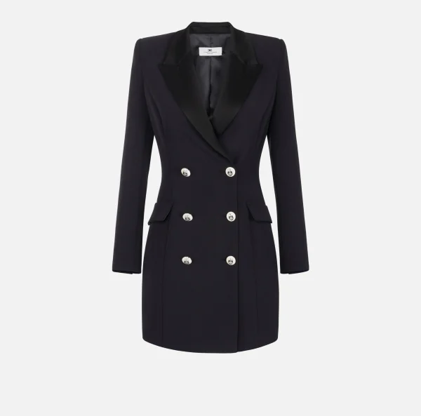 Elisabetta Franchi Mini Abiti | Robes Manteaux^Robe manteau in crêpe stretch con revers in raso Nero
