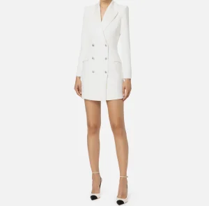 Elisabetta Franchi Mini Abiti | Robes Manteaux^Robe manteau in crêpe stretch con revers in raso Avorio