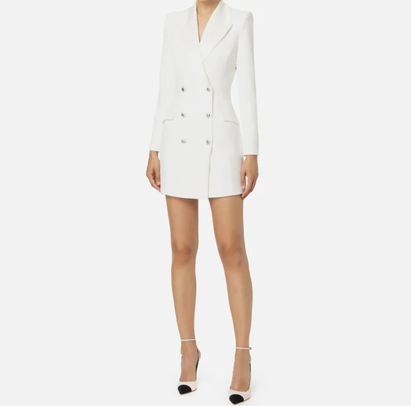 Elisabetta Franchi Mini Abiti | Robes Manteaux^Robe manteau in crêpe stretch con revers in raso Avorio