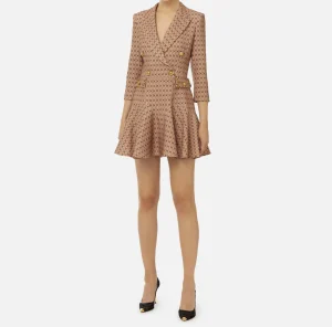 Elisabetta Franchi Mini Abiti | Robes Manteaux^Robe manteau in crêpe stretch stampa rombo con catena Camel/Nero