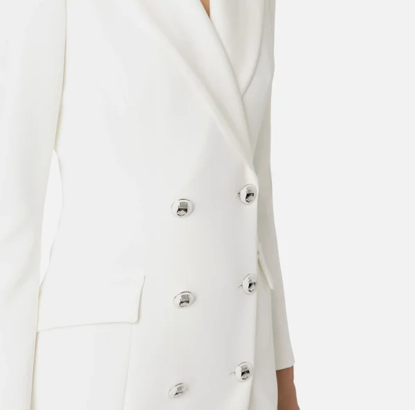 Elisabetta Franchi Mini Abiti | Robes Manteaux^Robe manteau in crêpe stretch con revers in raso Avorio